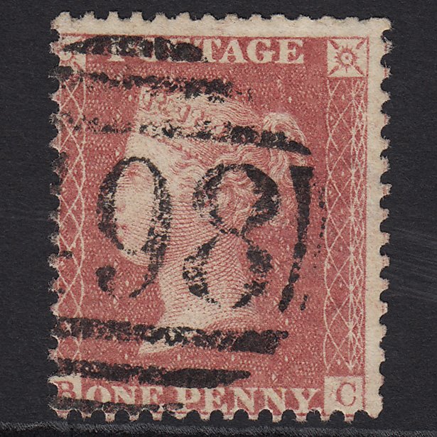 GB QV 1857 1d Rose-red (Plate 52) SG40-C10(1) BC GU Manchester 498 Misperf