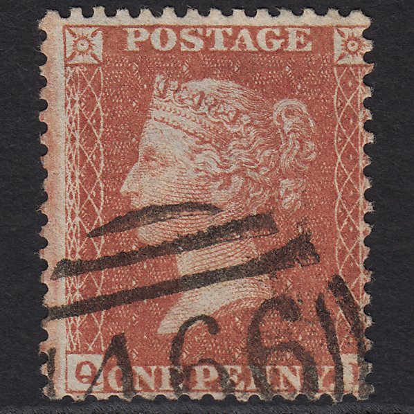 GB QV 1855 1d Red-brown (Plate 14) SG24-C3(1) QL GU Liverpool 466 Misperf