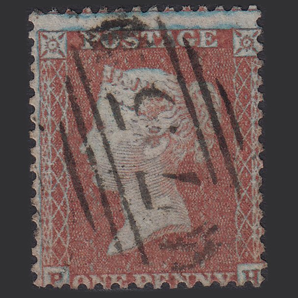 GB QV 1855 1d (Plate 8) SG24-C3(1) Framed Reverse PH FU Birmingham 75 Misperf