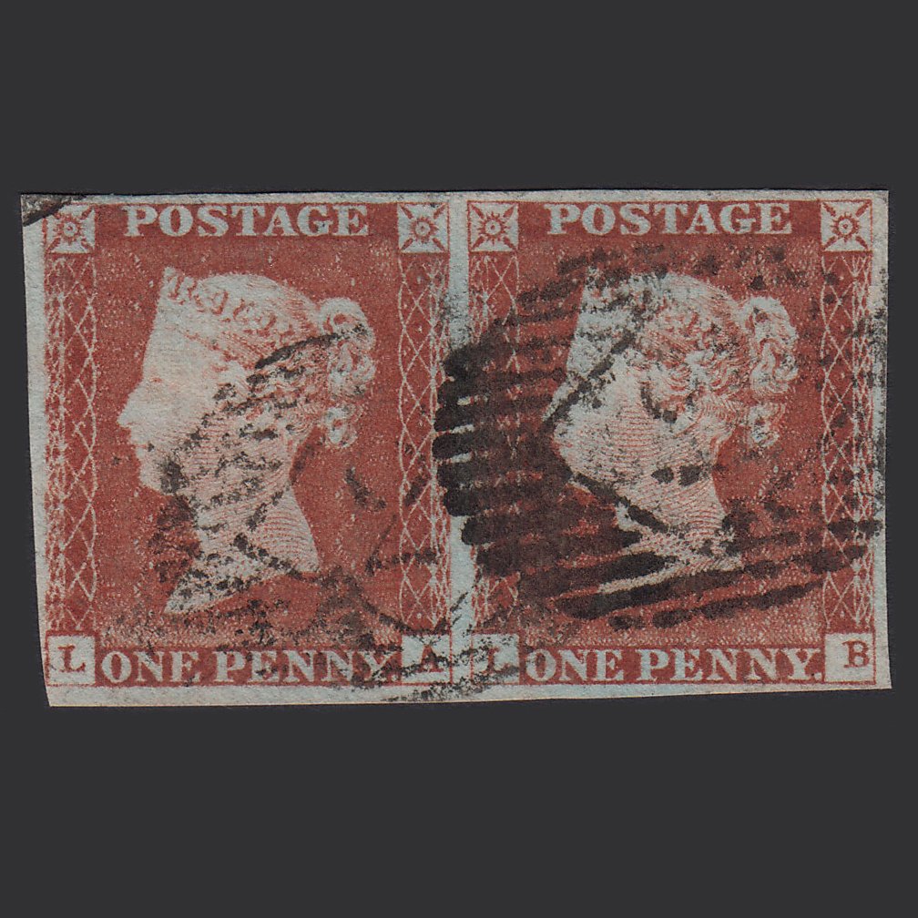 GB QV 1841 1d (Plate 46) SG9-B1(3) LA-LB FU Pair 4 Margins London IS 2
