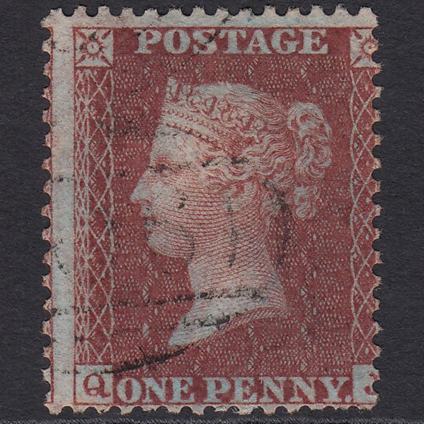GB QV 1855 1d Plum (Plate 17) SGC6(3) QJ FU Light Cancel Misperf