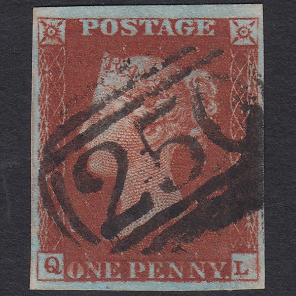 GB QV 1841 1d Deep Red-brown (Plate 60) SG10-B1(4) QL FU 4M Devonport 250