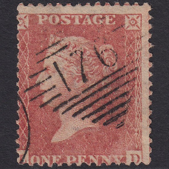 GB QV 1857 1d Pale Rose (Plate 43) SG39-C10(3) LD FU Donegal 176 Misperf
