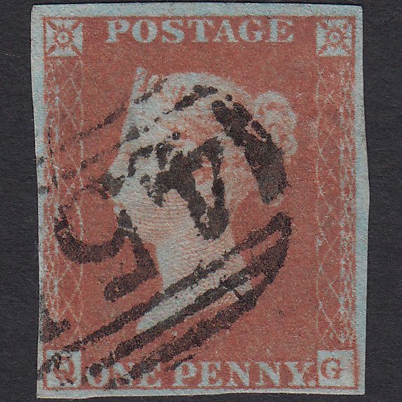 GB QV 1841 1d Very Blued (Plate 96) SG8a-B1(2) QG FU 4 Margins Lewes 451