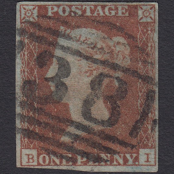 GB QV 1841 1d Red-brown (Plate 104) SG8-B1(1) BI FU 4 Margins Aylesbury 38