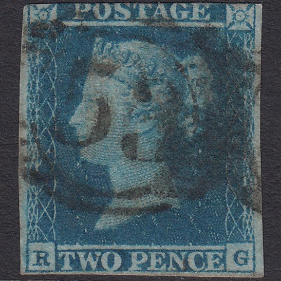 GB QV 1841 2d Blue (Plate 4) SG14-E1(2) RG GU 3 Margins London D&S 53