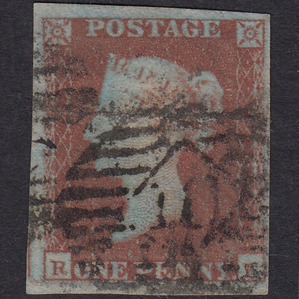 GB QV 1841 1d Very Blued SG8A-B1(2) R? GU 4 Margins London Is 10
