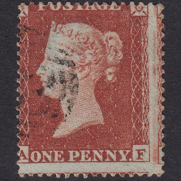 GB QV 1854 1d Red-Brown Plate R5 SG17-C1(1) AF FU Light Cancel Misperf
