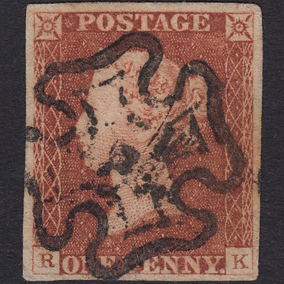 GB QV 1841 1d Red-Brown Penny Black Pl 2 SG7-A2 RK FU 4M Welshpool  MX?