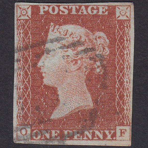 GB QV 1841 1d Red-Brown Plate 44 SG8-B1(1) OF FU 4 Margins Light Cancel