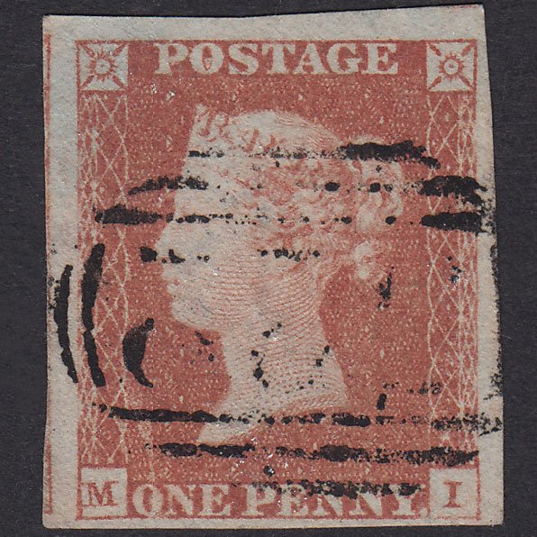 GB QV 1841 1d Red-Brown Plate 96 SG8-B1(1) MI GU 4 Margins