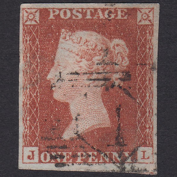 GB QV 1841 1d Red-Brown Plate 45 SG8-B1(1) JL FU 4 Margins Light Cancel