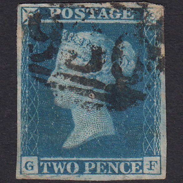 GB QV 1841 2d Blue Plate 3 SG14-E1(2) GF GU 4 Margins York 930 Pinhole
