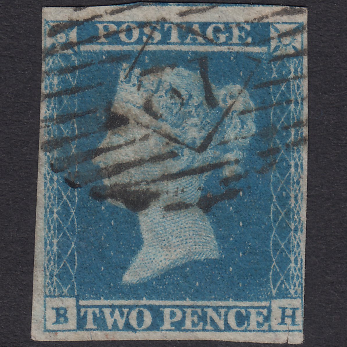 GB QV 1841 2d Pl 4 SG14-E1(2) BH GU Without Spectacles ES14n Scissor Cut