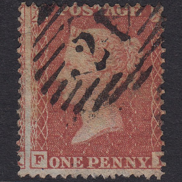 GB QV 1855 1d Red-Brown Pl 10 SG24-C3(1) FL FU London IS Cancel Misperf