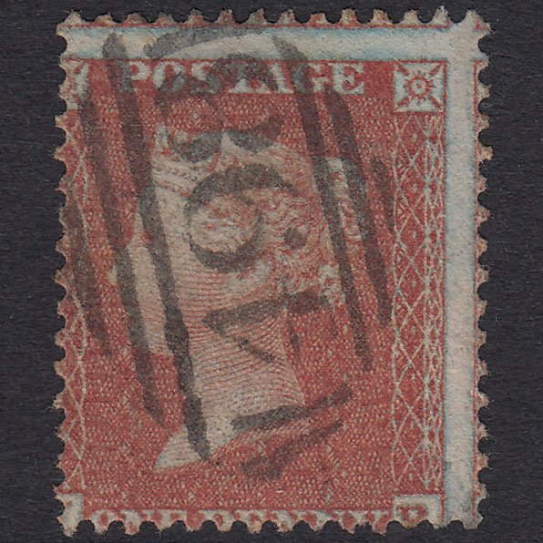 GB QV 1855 1d Pl 10 SGC6(1) Framed Reverse IB GU Manchester 498 Misperf