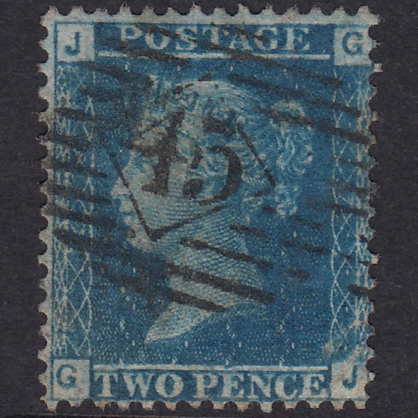 GB QV 1858 2d Blue Plate 7 SG45-G2 GJ GU London IS 45 45.E