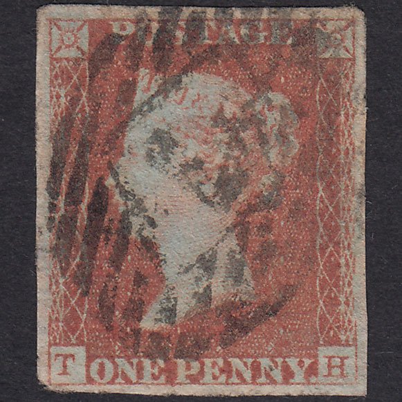 GB QV 1841 1d Red-Brown Plate 95 SG8-B1(1) TH GU 4 Margins London IS 7