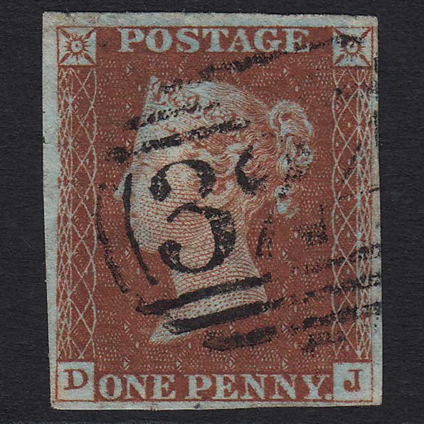 GB QV 1841 1d Red-brown (Plate 41) (SG8) 'DJ' FU GUernsey (324) 4M Imperf