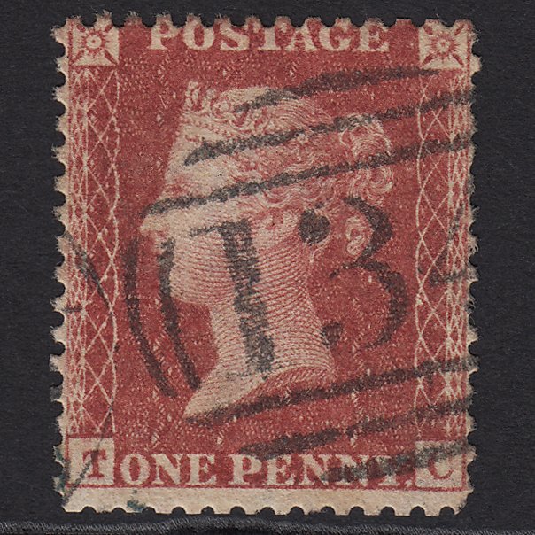 GB QV 1857 1d Rose-red (Plate 60) SG40-C10(1) TC GU Bristol 134