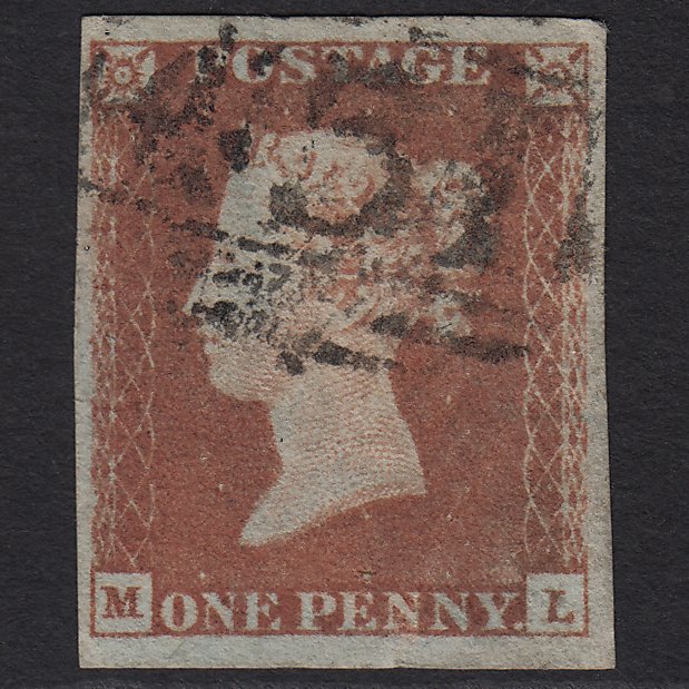 GB QV 1841 1d Red-brown (Plate 92) SG8-B1(1) ML GU 4 Margins Lewes 451