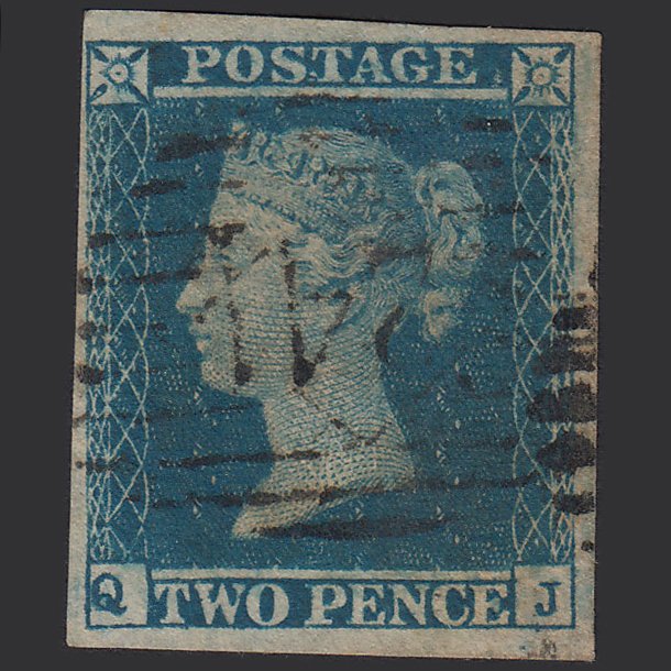 GB QV 1841 2d Blue (Plate 4) SG14-E1(2) QJ FU 4 Margins London IS 24