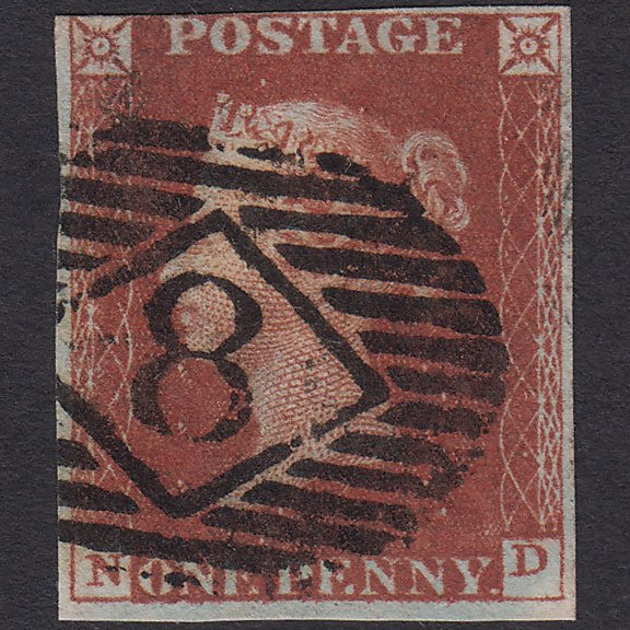 GB QV 1841 1d Red-brown (Plate 52) SG8-B1(1) ND GU nr 4 Margins London IS 8