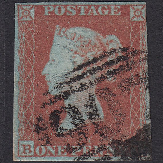 GB QV 1841 1d Very Blued SG8a-B1(2) B? nr 4 Margins Woodbridge 907