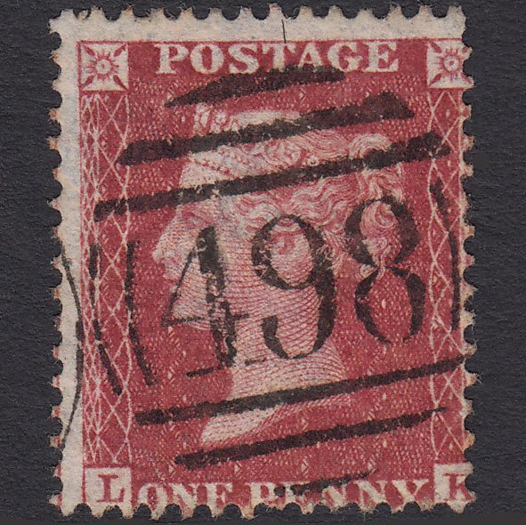 GB QV 1857 1d Deep Rose-red (Plate 34) SG41-C10(4) LK FU Manchester 498