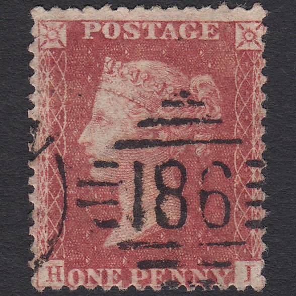 GB QV 1857 1d Rose-red Pl 65 SG40-C10(1) HI GU Dublin 186 Micro Tears