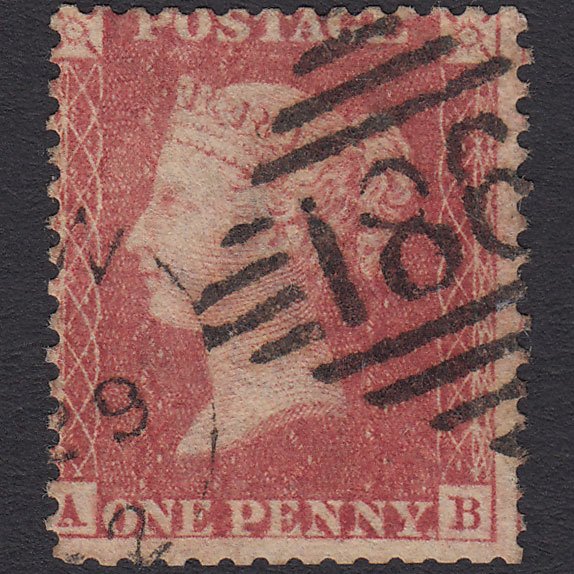 GB QV 1857 1d Rose-red (Plate 60) SG40-C10(1) AB GU Dublin 186
