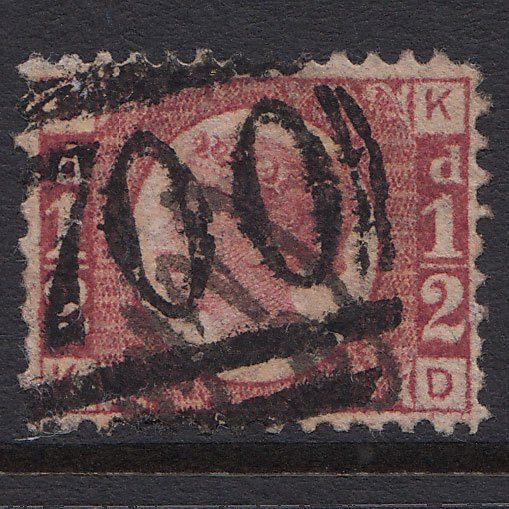GB QV 1870 1/2d (Plate 14) SG48-G4 KD GU Sheffield 700 & Manuscript Cancel