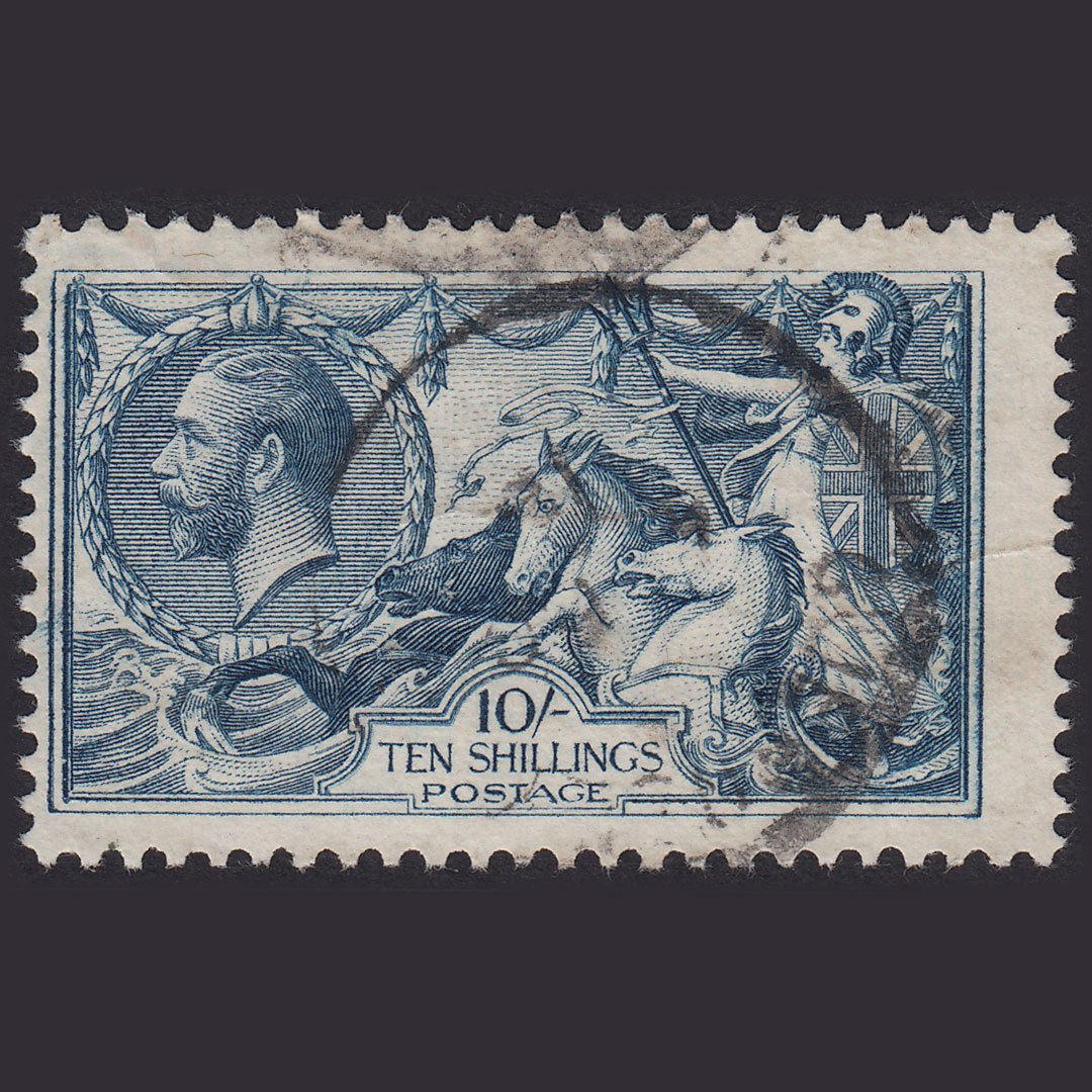 GB KG5 1919 10/- Dull Grey-Blue Seahorses SG417-N71(2) GU CDS CANCEL