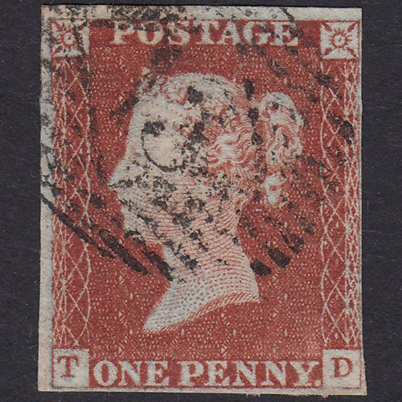 GB QV 1841 1d Red-Brown Plate 44 SG8-B1(1) TD FU 4 Margins London Is 13
