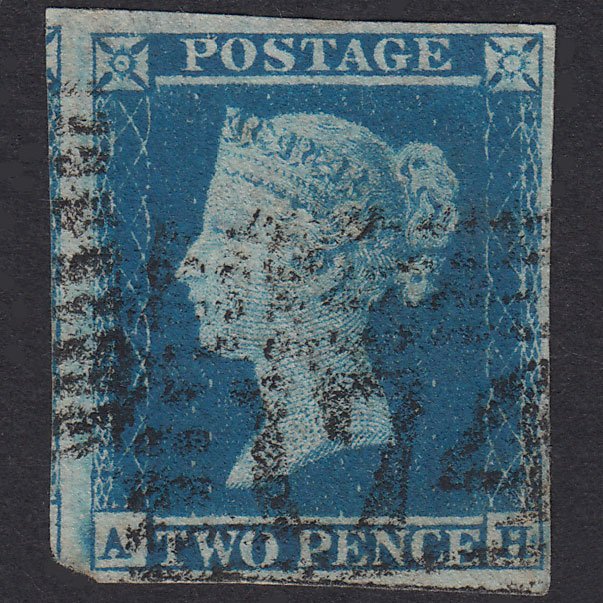 GB QV 1841 2d Blue Plate 4 SG14-E1(2) AH GU 4 Margins Hawick 174