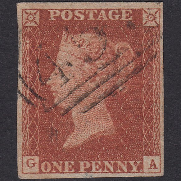 GB QV 1841 1d Red-Brown Plate 46 SG8-B1(1) GA FU 4 Margins Light Cancel