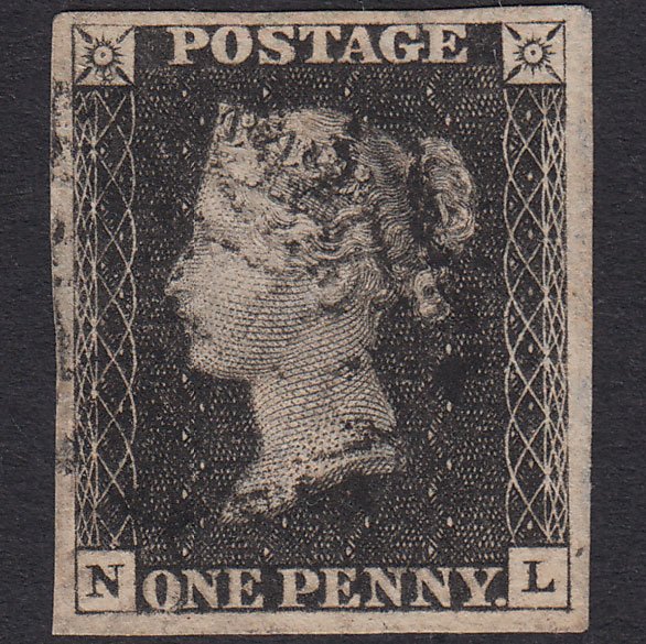 GB QV 1840 1d Black Plate 8 SG2-A1(2) NL VFU 4 Big Margins Light Black MX