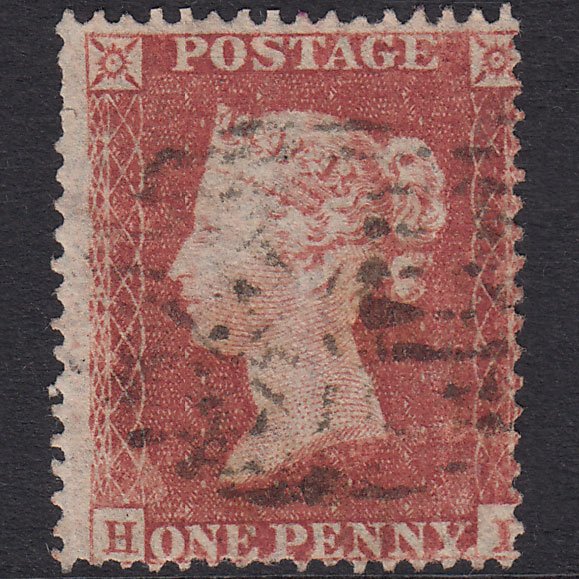 GB QV 1854 1d Red-Brown Plate 202 SG17-C1(1) HL GU London IS Cancel