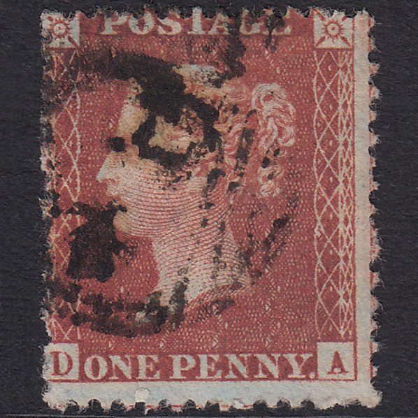 GB QV 1856 1d Red-Brown Plate 27 SG29-C8(1) DA FU Fluffy Perfs