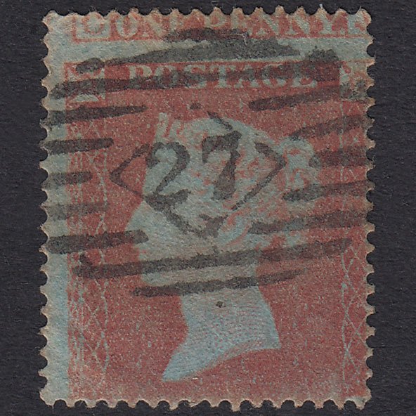 GB QV 1854 1d Red-Brown SG17-C1(1) PJ GU London IS 27 Large Misperf