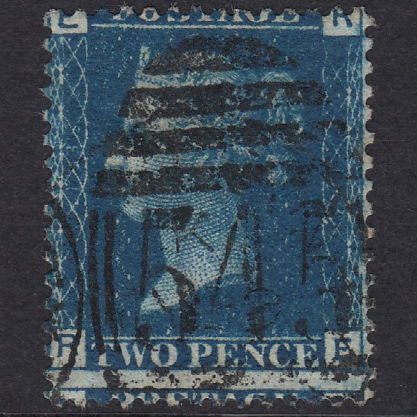GB QV 1869 2d Blue Plate 13 SG46-G3 RE FU Newcastle 545 Large Misperf