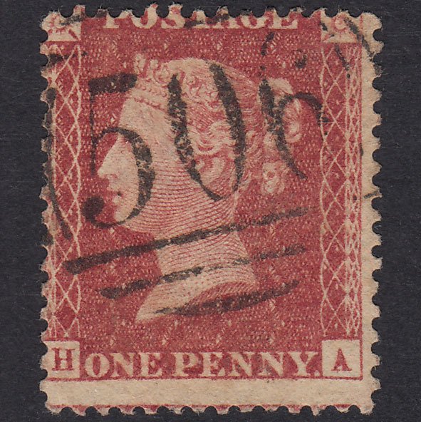 GB QV 1857 1d Rose-Red Plate 62 SG40-C10(1) HA FU Margate 506 Misperf