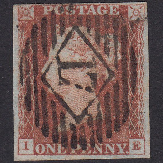 GB QV 1841 1d Red-Brown Plate 60 SG8-B1(1) IE GU Nr 4 Margins London IS 17