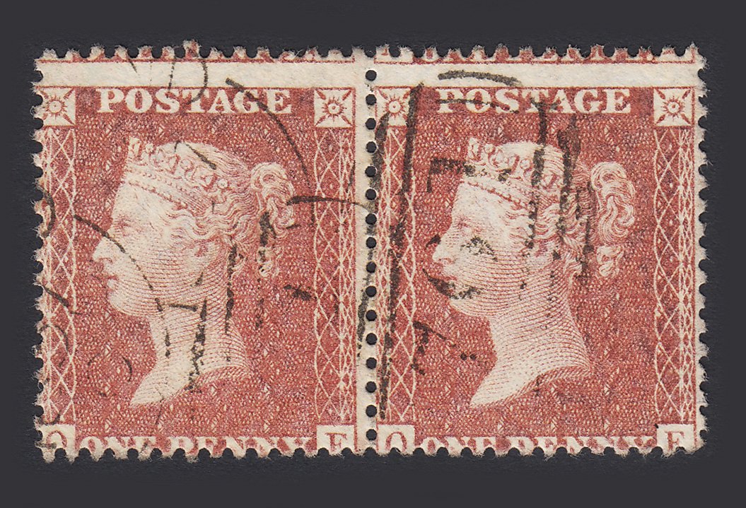GB QV 1856 1d Red-brown on White Paper (Plate 25) SG37-C8a OE-OF VFU Pair