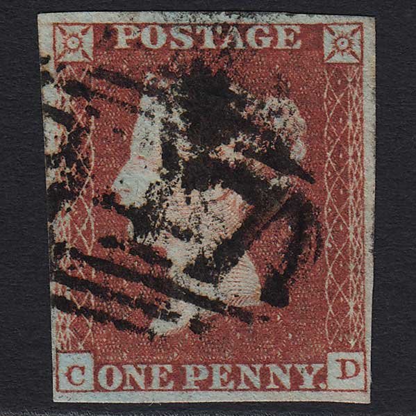 GB QV 1841 1d Red-brown (Plate 123) (SG8) 'CD' FU 4 Margins