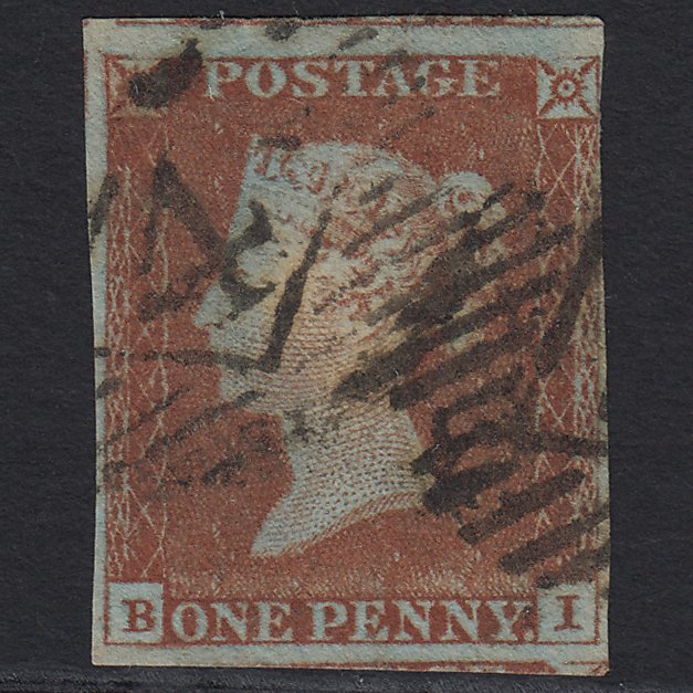GB QV 1841 1d Red-brown (Plate 52) SG8-B1(1) BI FU 4 Margins London IS 4