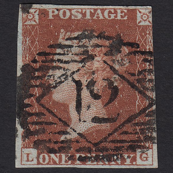 GB QV 1841 1d Red-brown (Plate 44) SG8-B1(1) LG GU London IS 12