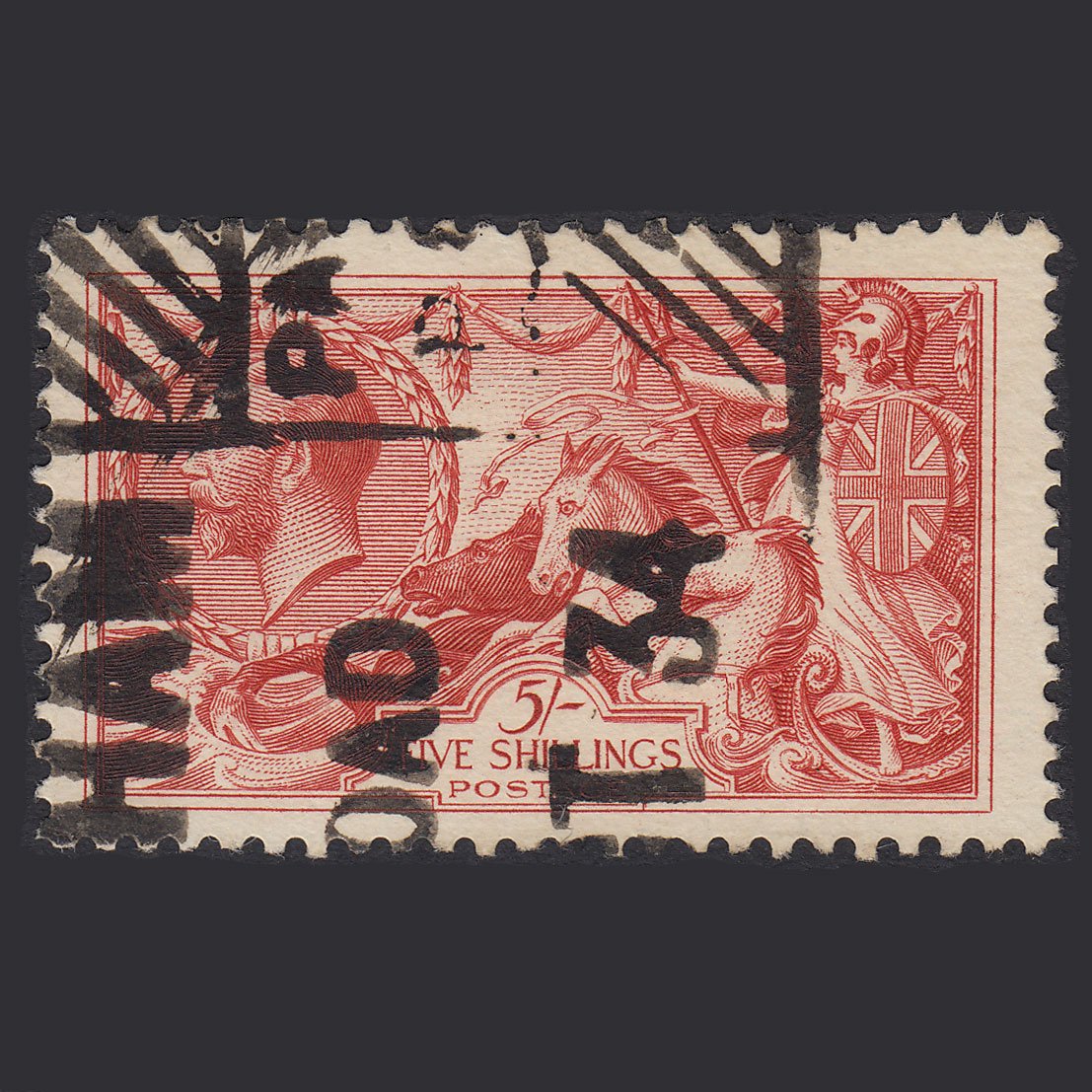 GB Kg5 1918 5/- Rose-red Seahorses SG416-N68(2) FU
