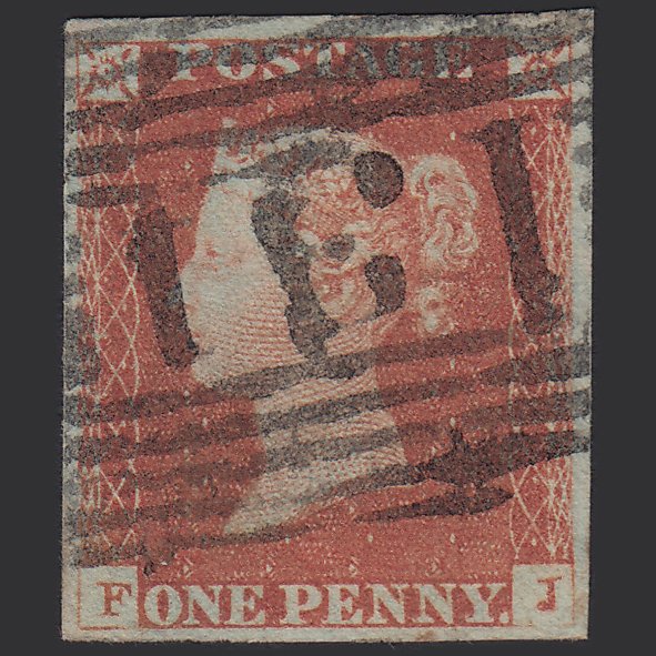 GB QV 1841 1d Red-brown (Plate 80) SG8-B1(1) FJ GU 4 Margins Edinburgh 131