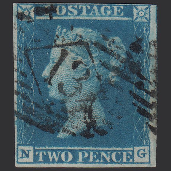 GB QV 1841 2d Blue (Plate 3) SG14-E1(2) GUideline NG FU 4 Margins London IS 13